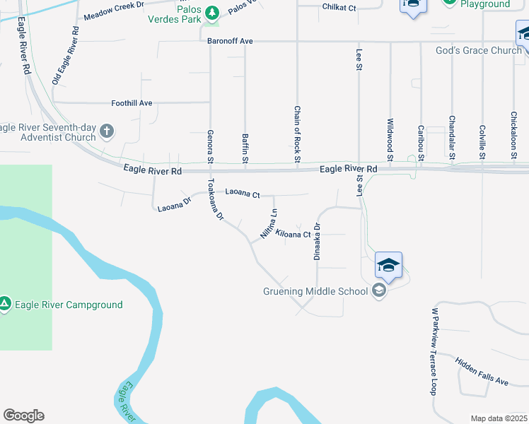 map of restaurants, bars, coffee shops, grocery stores, and more near 9822 Niltina Lane in Anchorage