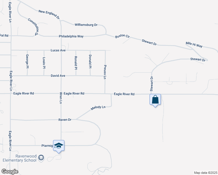 map of restaurants, bars, coffee shops, grocery stores, and more near 10023 Preuss Lane in Anchorage