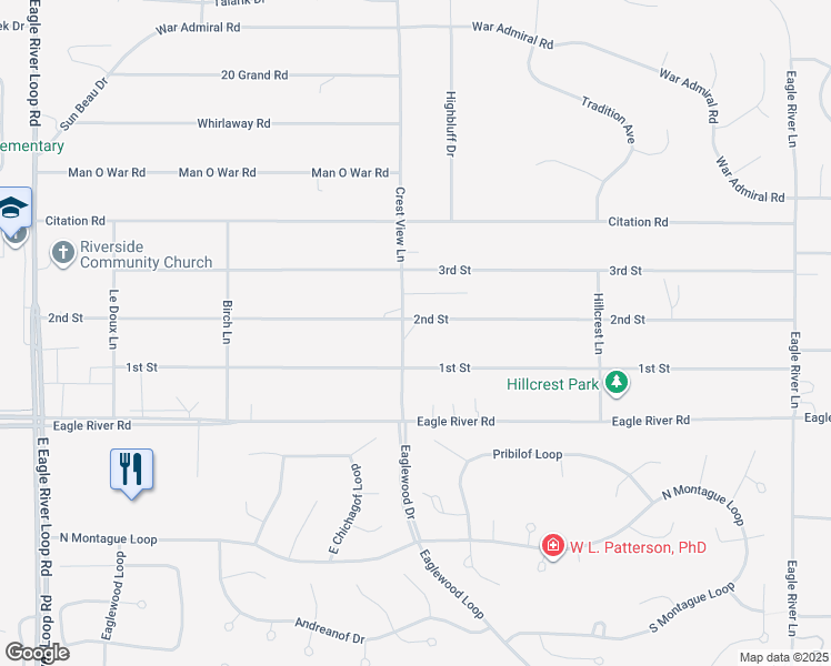 map of restaurants, bars, coffee shops, grocery stores, and more near 10127 Crest View Lane in Anchorage
