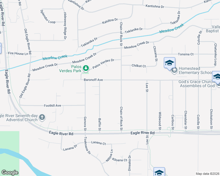 map of restaurants, bars, coffee shops, grocery stores, and more near 17506 Baronoff Avenue in Anchorage