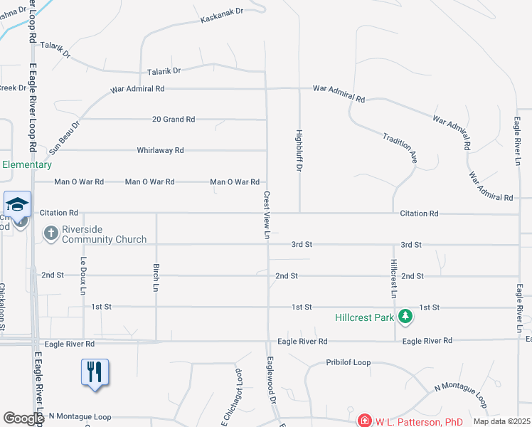 map of restaurants, bars, coffee shops, grocery stores, and more near 19198 Citation Road in Anchorage