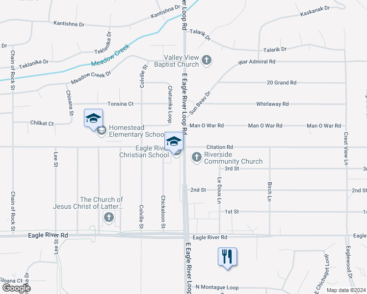 map of restaurants, bars, coffee shops, grocery stores, and more near 18740 Baronoff Avenue in Anchorage