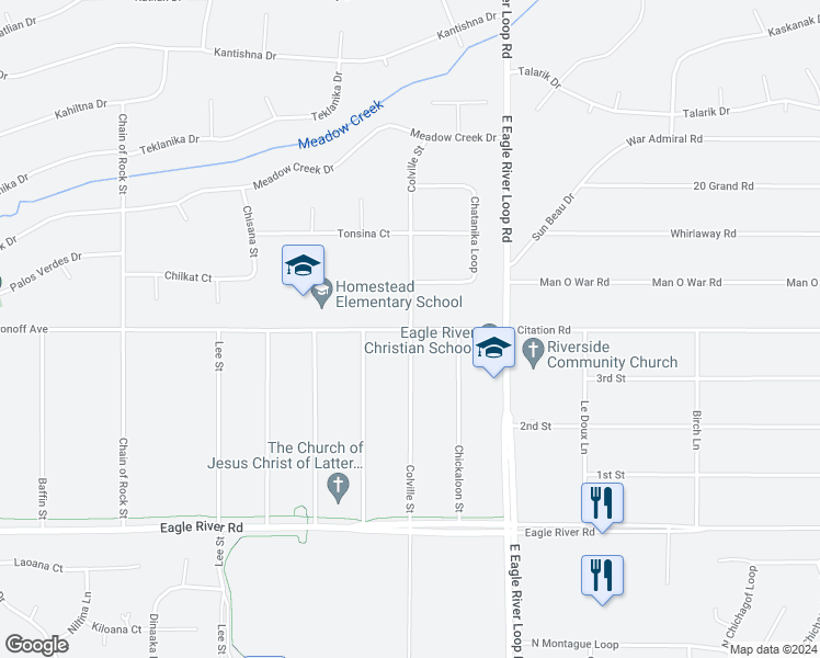map of restaurants, bars, coffee shops, grocery stores, and more near 10400 Colville Street in Anchorage