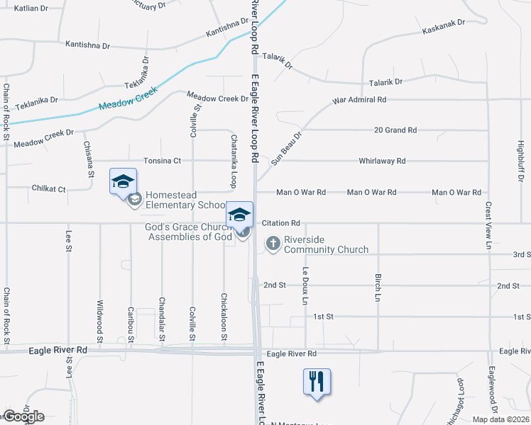 map of restaurants, bars, coffee shops, grocery stores, and more near 18424 Citation Road in Anchorage
