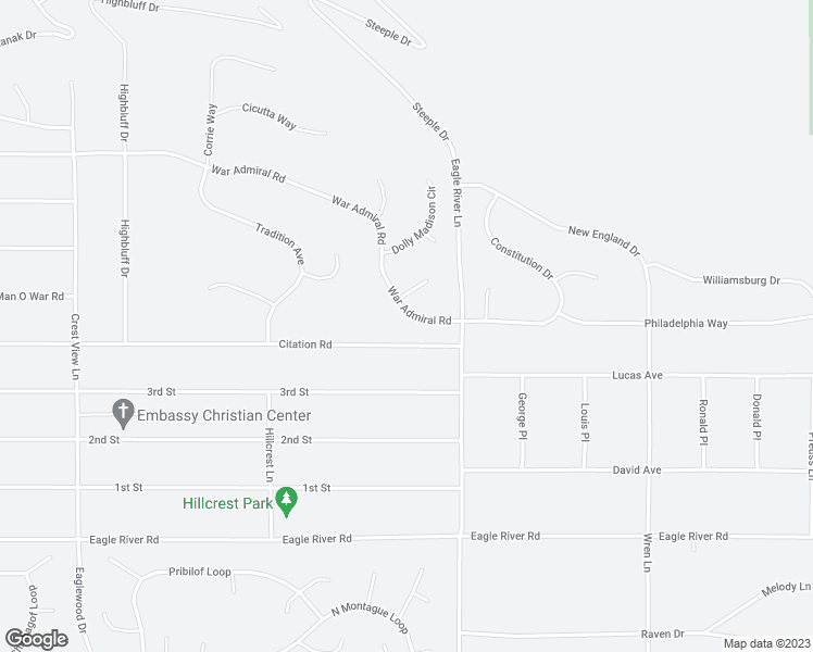 map of restaurants, bars, coffee shops, grocery stores, and more near 19926 War Admiral Road in Anchorage