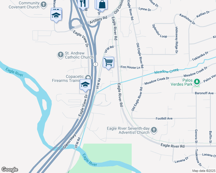 map of restaurants, bars, coffee shops, grocery stores, and more near 10450 Methow Place in Anchorage