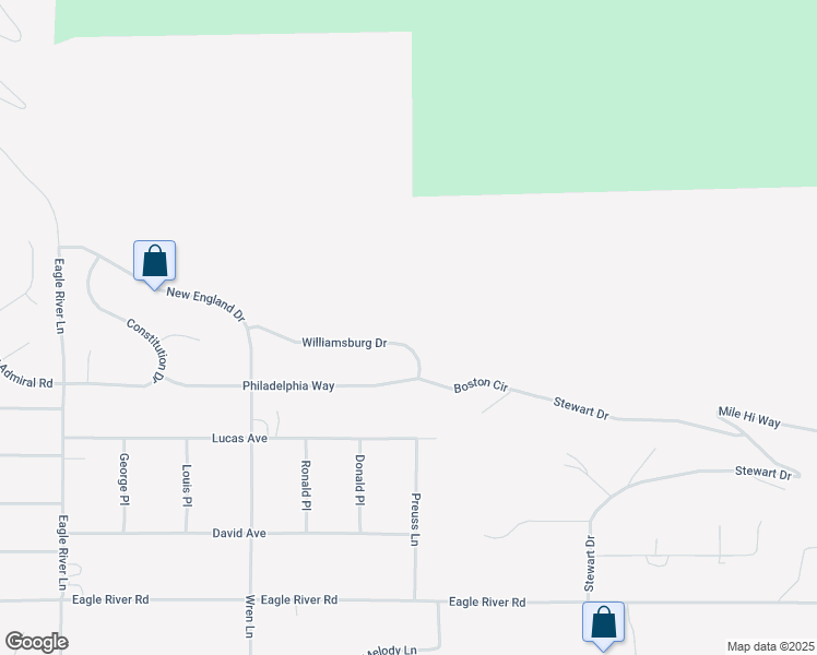 map of restaurants, bars, coffee shops, grocery stores, and more near 20705 Williamsburg Drive in Anchorage