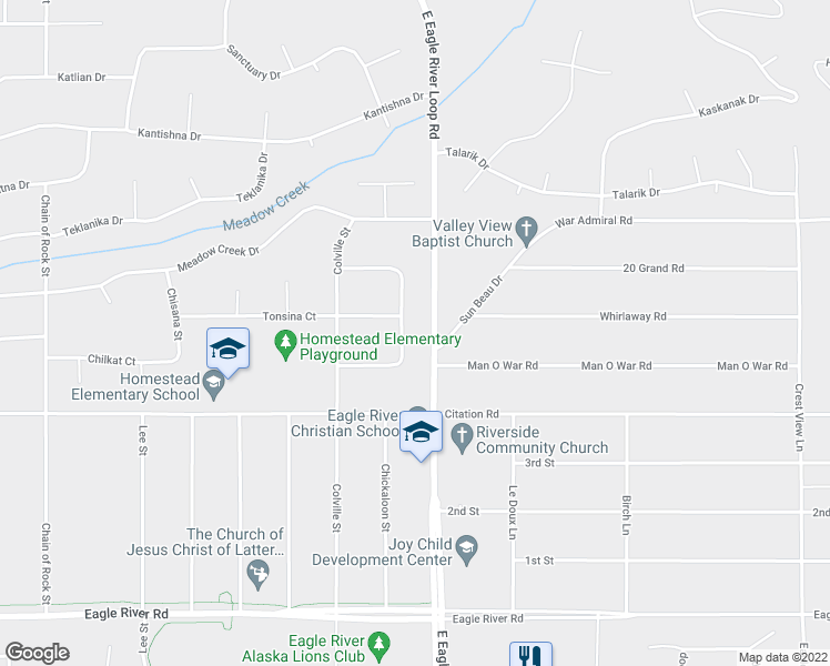 map of restaurants, bars, coffee shops, grocery stores, and more near 10531 Chatanika Loop in Anchorage