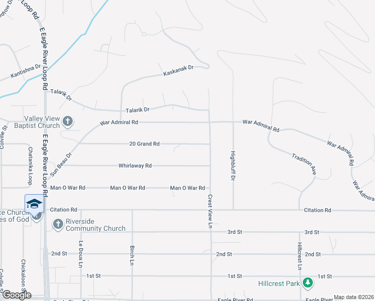 map of restaurants, bars, coffee shops, grocery stores, and more near 19050 20 Grand Road in Anchorage