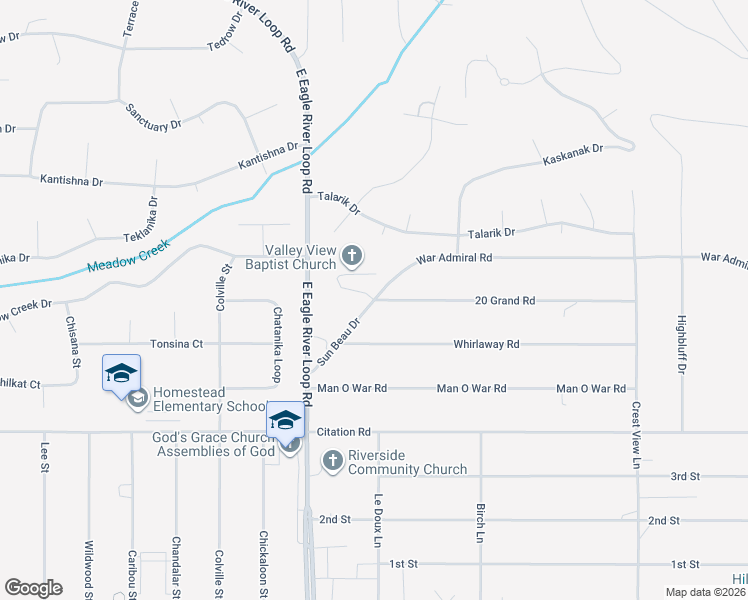 map of restaurants, bars, coffee shops, grocery stores, and more near 10597 Sun Beau Drive in Anchorage