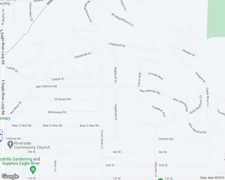 map of restaurants, bars, coffee shops, grocery stores, and more near 10736 Highbluff Drive in Anchorage