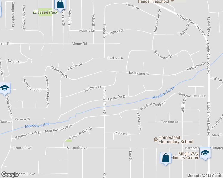 map of restaurants, bars, coffee shops, grocery stores, and more near 17626 Kahiltna Drive in Anchorage