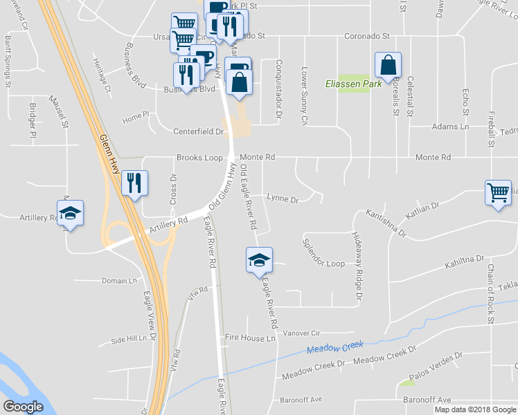 map of restaurants, bars, coffee shops, grocery stores, and more near 11036 Hannah Jane Place in Anchorage