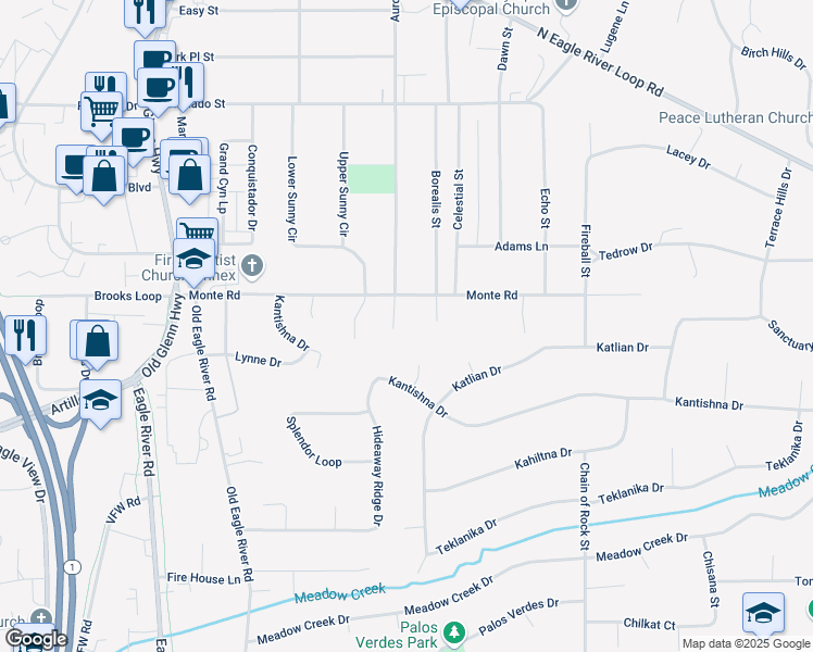 map of restaurants, bars, coffee shops, grocery stores, and more near 11140 June Agnes Circle in Anchorage