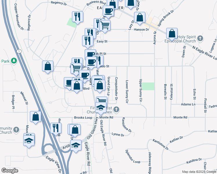 map of restaurants, bars, coffee shops, grocery stores, and more near 11357 Grand Canyon Loop in Anchorage