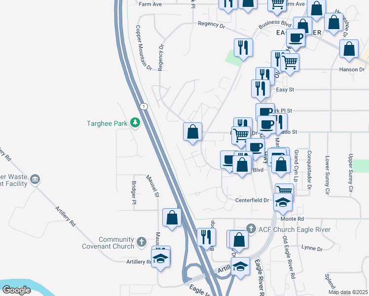 map of restaurants, bars, coffee shops, grocery stores, and more near 11528 Heritage Court in Anchorage