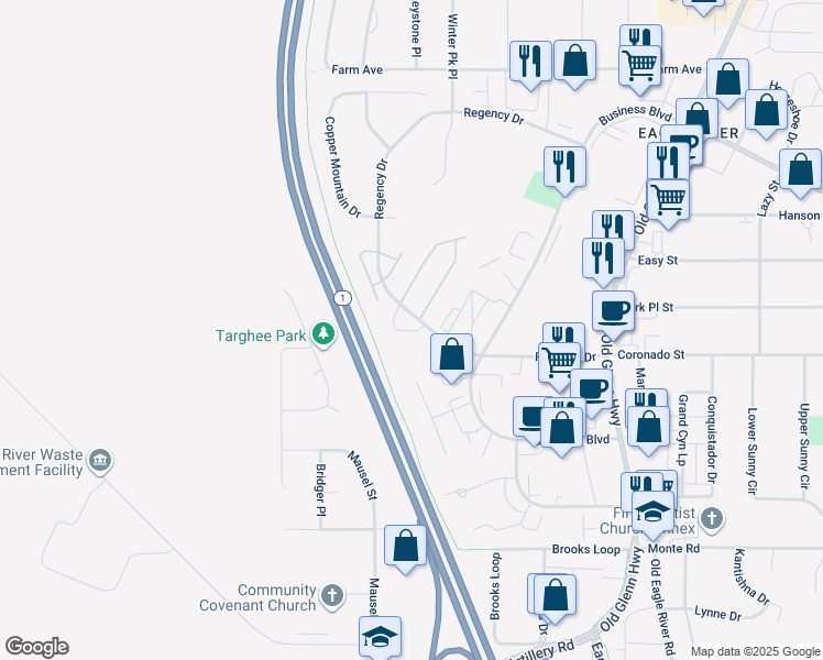 map of restaurants, bars, coffee shops, grocery stores, and more near 11706 Galloway Loop in Anchorage