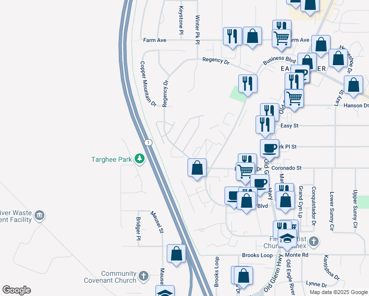 map of restaurants, bars, coffee shops, grocery stores, and more near 11706 Galloway Loop in Anchorage