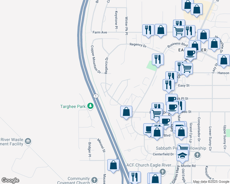 map of restaurants, bars, coffee shops, grocery stores, and more near 11872 Galloway Loop in Anchorage