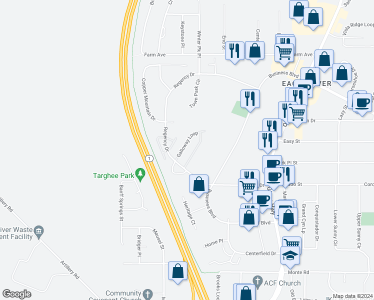 map of restaurants, bars, coffee shops, grocery stores, and more near 11860 Galloway Loop in Anchorage