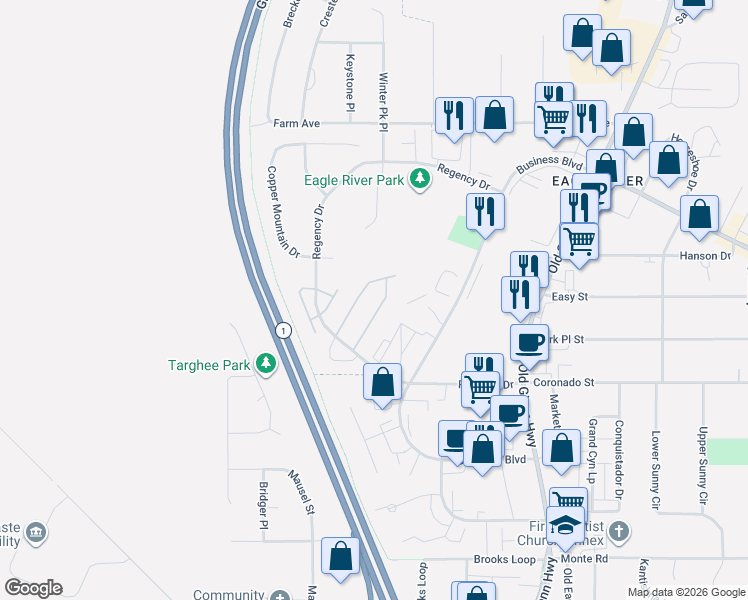 map of restaurants, bars, coffee shops, grocery stores, and more near 11811 Galloway Loop in Anchorage
