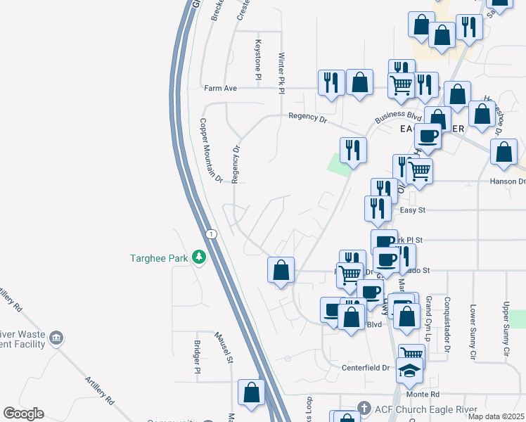 map of restaurants, bars, coffee shops, grocery stores, and more near 16232 Ursa Minor Circle in Anchorage