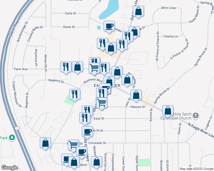 map of restaurants, bars, coffee shops, grocery stores, and more near  in Anchorage