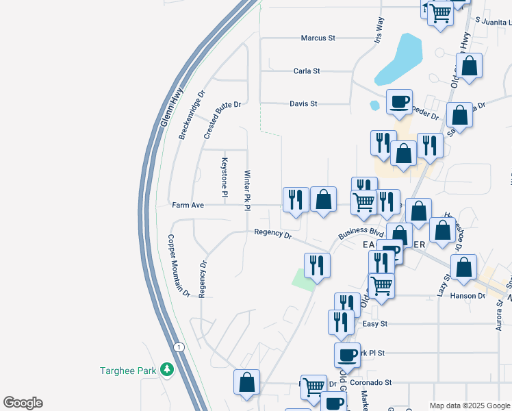 map of restaurants, bars, coffee shops, grocery stores, and more near 12211 Winter Park Place in Anchorage