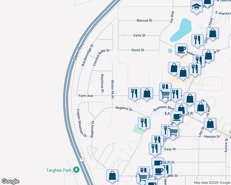 map of restaurants, bars, coffee shops, grocery stores, and more near 12211 Winter Park Place in Anchorage