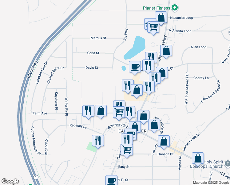 map of restaurants, bars, coffee shops, grocery stores, and more near 12316 Lake Street in Anchorage