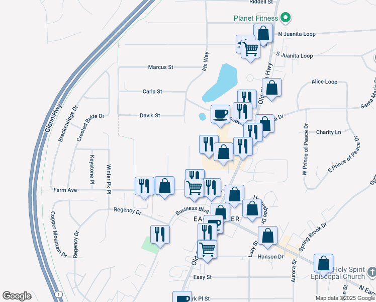 map of restaurants, bars, coffee shops, grocery stores, and more near 12316 Lake Street in Anchorage