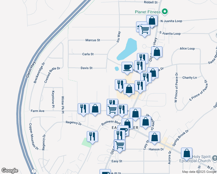 map of restaurants, bars, coffee shops, grocery stores, and more near 12316 Lake Street in Anchorage