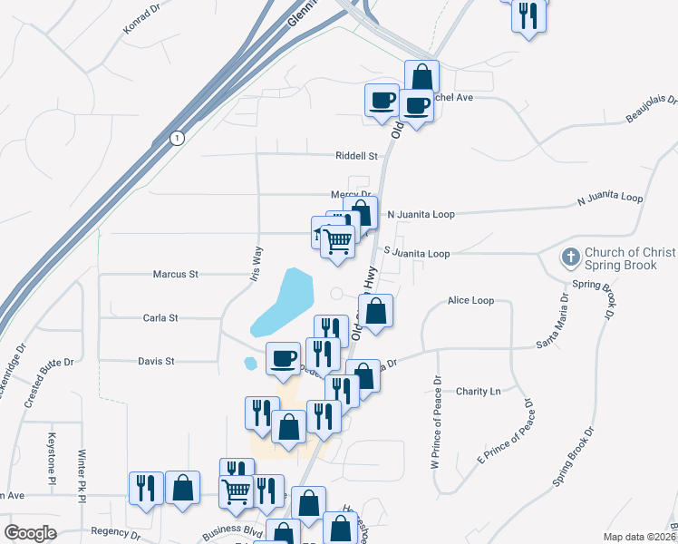 map of restaurants, bars, coffee shops, grocery stores, and more near 12812 Old Glenn Highway in Anchorage