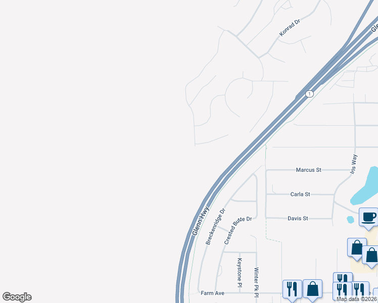 map of restaurants, bars, coffee shops, grocery stores, and more near 12880 Rosser Drive in Anchorage