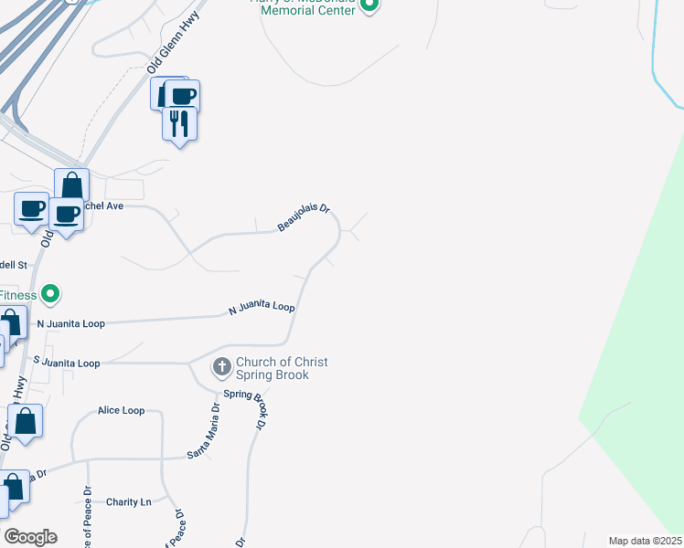 map of restaurants, bars, coffee shops, grocery stores, and more near 17934 Sauvignon Circle in Anchorage
