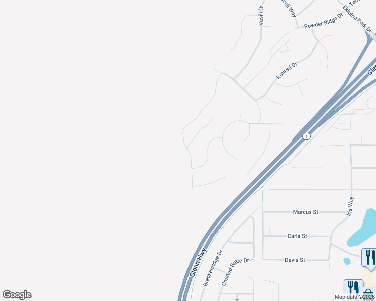 map of restaurants, bars, coffee shops, grocery stores, and more near 12880 Rosser Drive in Anchorage