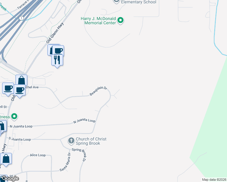 map of restaurants, bars, coffee shops, grocery stores, and more near 17913 Chardonnay Circle in Anchorage