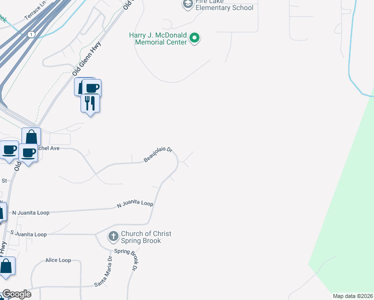 map of restaurants, bars, coffee shops, grocery stores, and more near 17913 Chardonnay Circle in Anchorage