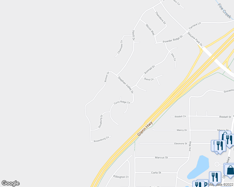 map of restaurants, bars, coffee shops, grocery stores, and more near 13190 Kuphaldt Circle in Anchorage