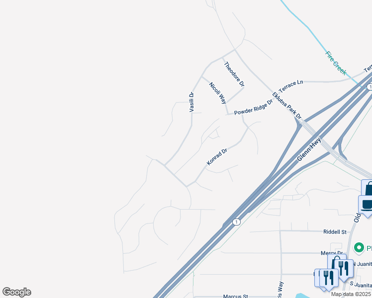 map of restaurants, bars, coffee shops, grocery stores, and more near 13226 Konrad Drive in Anchorage