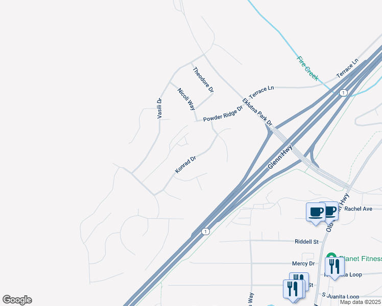 map of restaurants, bars, coffee shops, grocery stores, and more near 13400 Konrad Drive in Anchorage