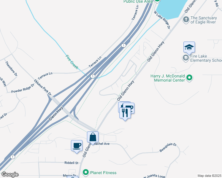 map of restaurants, bars, coffee shops, grocery stores, and more near 13690 Fire Creek Trail Drive in Anchorage