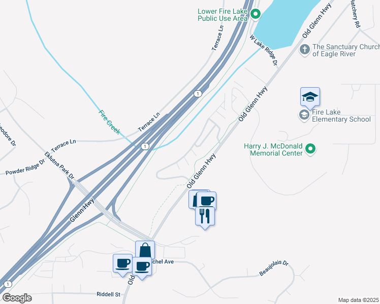 map of restaurants, bars, coffee shops, grocery stores, and more near 17400 Stonewood Place in Anchorage