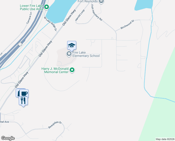 map of restaurants, bars, coffee shops, grocery stores, and more near 18133 Mendenhall Street in Anchorage
