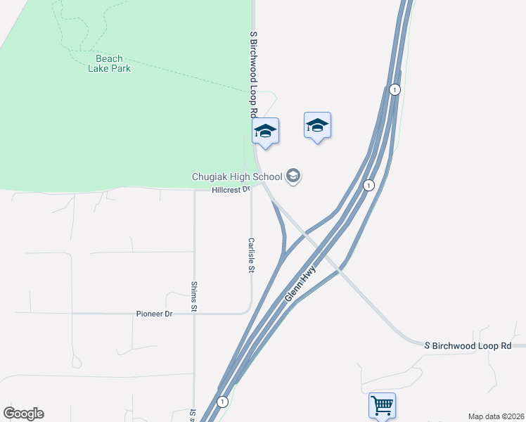 map of restaurants, bars, coffee shops, grocery stores, and more near 16305 Carlisle Street in Anchorage