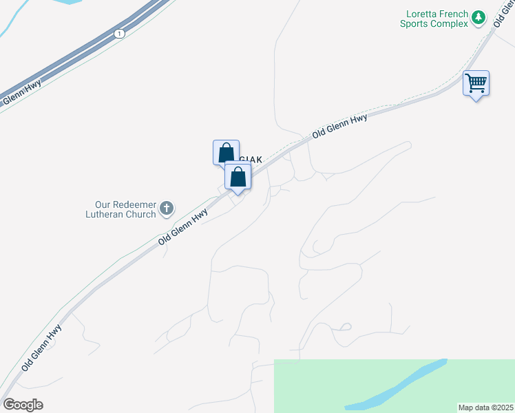 map of restaurants, bars, coffee shops, grocery stores, and more near 18520 Bending Birch Drive in Anchorage