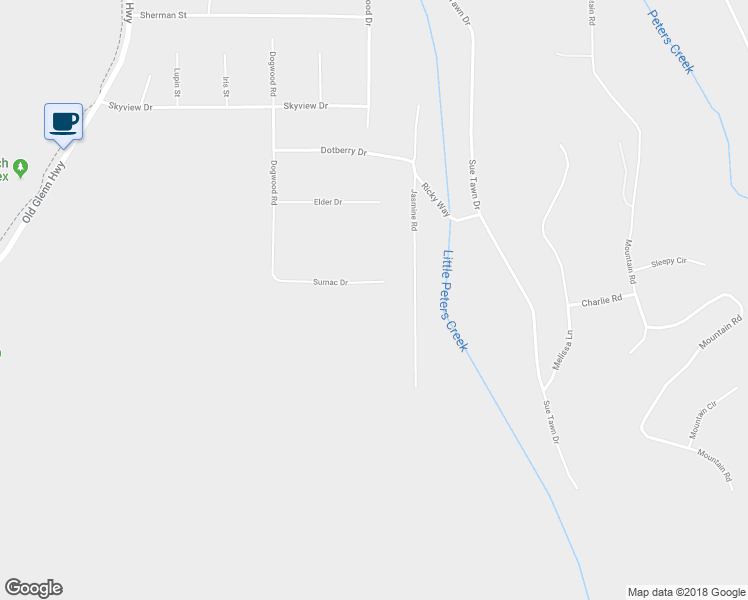 map of restaurants, bars, coffee shops, grocery stores, and more near 23110 Sumac Drive in Anchorage