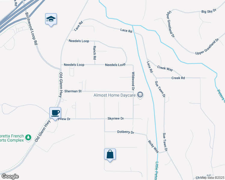 map of restaurants, bars, coffee shops, grocery stores, and more near 22827 Sherman Street in Anchorage