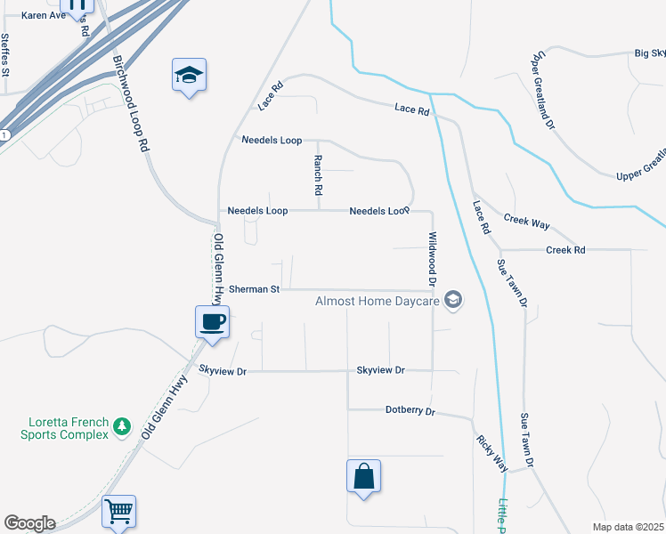 map of restaurants, bars, coffee shops, grocery stores, and more near 22827 Sherman Street in Anchorage