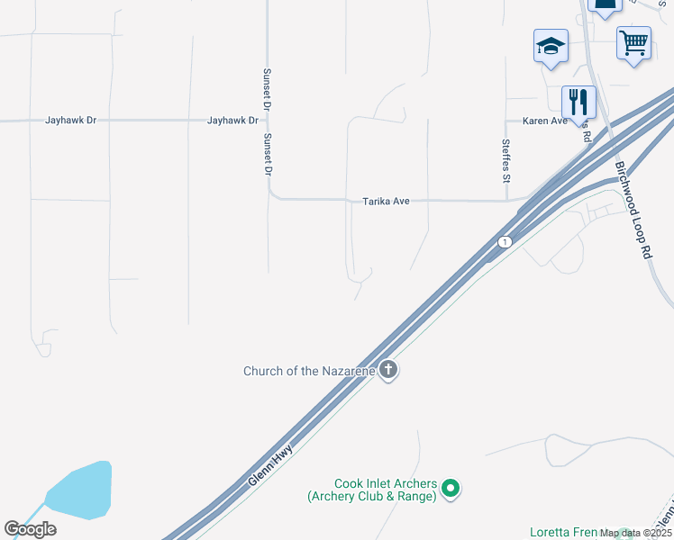map of restaurants, bars, coffee shops, grocery stores, and more near 19812 Upper Bowery Lane in Anchorage